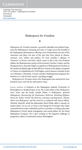 Shakespeare for Freedom Ewan Fernie Frontmatter More Information