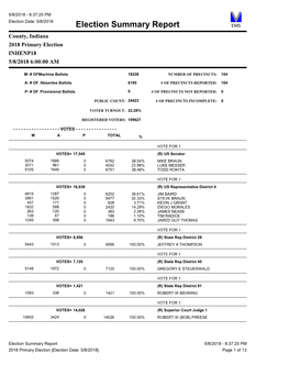 Election Summary Report EMS County, Indiana 2018 Primary Election INHENP18 5/8/2018 6:00:00 AM