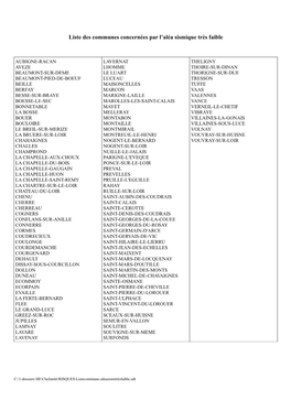 Liste Des Communes Concernées Par L'aléa Sismique Très Faible