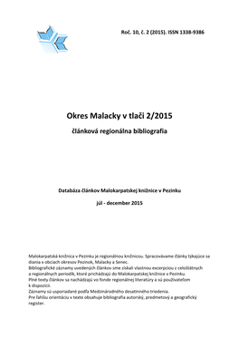 Okres Malacky V Tlači 2/2015 Článková Regionálna Bibliografia