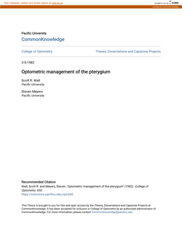 Optometric Management of the Pterygium