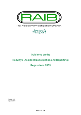 Guidance on the Railways (Accident Investigation and Reporting) Regulations 2005