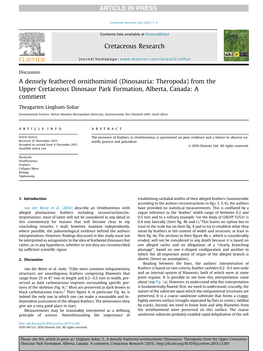 A Densely Feathered Ornithomimid (Dinosauria: Theropoda) from the Upper Cretaceous Dinosaur Park Formation, Alberta, Canada: a Comment