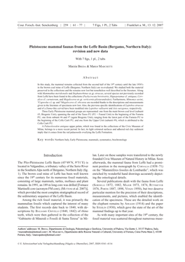 Pleistocene Mammal Faunas from the Leffe Basin (Bergamo, Northern Italy): Revision and New Data