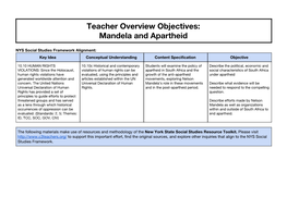 Teacher Overview Objectives: Mandela and Apartheid