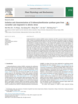 Isolation and Characterization of S-Adenosylmethionine Synthase Gene from Cucumber and Responsive to Abiotic Stress T