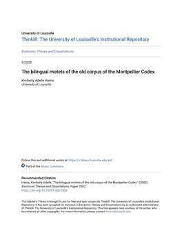 The Bilingual Motets of the Old Corpus of the Montpellier Codex