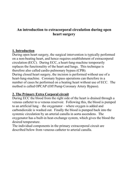 An Introduction to Extracorporal Circulation During Open Heart Surgery