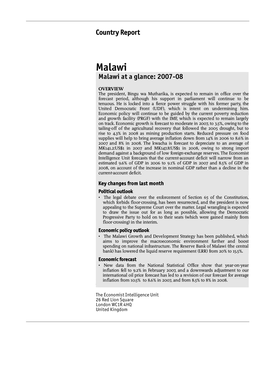Malawi Malawi at a Glance: 2007-08