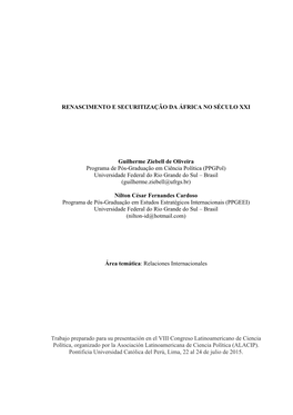 Renascimento E Securitização Da África No Século Xxi