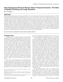 How Geoscience Novices Reason About Temporal Duration: the Role of Spatial Thinking and Large Numbers Kim A