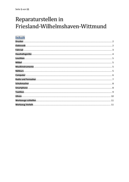 Reparaturstellen in Friesland-Wilhelmshaven-Wittmund