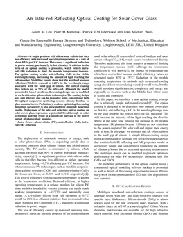 An Infra-Red Reflecting Optical Coating for Solar Cover Glass