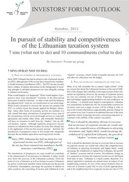 In Pursuit of Stability and Competitiveness of the Lithuanian Taxation System 7 Sins (What Not to Do) and 10 Commandments (What to Do)