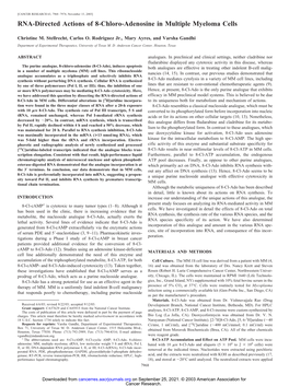 RNA-Directed Actions of 8-Chloro-Adenosine in Multiple Myeloma Cells