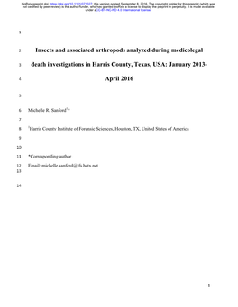 Insects and Associated Arthropods Analyzed During Medicolegal Death Investigations in Harris County, Texas, USA: January 2013- A