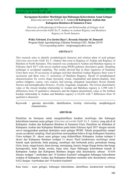 Diversity of Morphological Character and Relationship of Gelugur Acid (Garcinia Atroviridis Griff