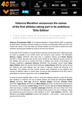 Valencia Marathon Announces the Names of the First Athletes Taking Part in Its Ambitious 'Elite Edition’