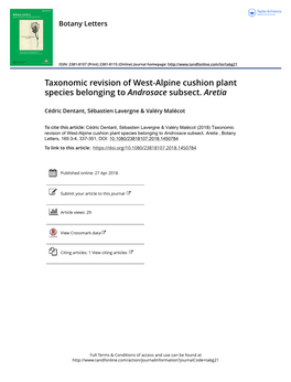 Taxonomic Revision of West-Alpine Cushion Plant Species Belonging to Androsace Subsect