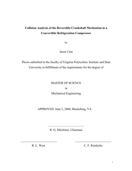 Collision Analysis of the Reversible Crankshaft Mechanism in a Convertible Refrigeration Compressor