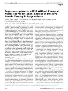 Sequence-Engineered Mrna Without Chemical Nucleoside Modifications Enables an Effective Protein Therapy in Large Animals