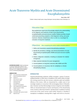 Acute Transverse Myelitis and Acute Disseminated Encephalomyelitis