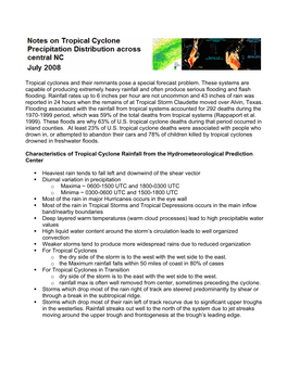 Notes on Tropical Cyclone Precipitation Distribution Across