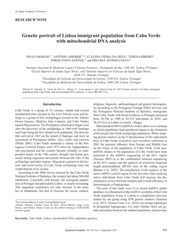 Genetic Portrait of Lisboa Immigrant Population from Cabo Verde with Mitochondrial DNA Analysis