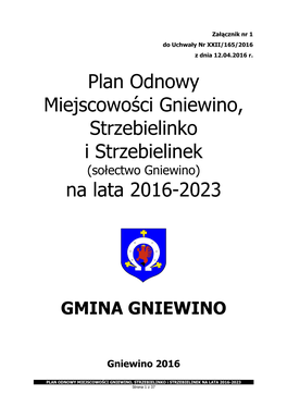 Plan Odnowy Miejscowości Gniewino, Strzebielinko I Strzebielinek (Sołectwo Gniewino) Na Lata 2016-2023