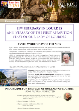 11Th February in Lourdes Anniversary of the First Apparition Feast of Our Lady of Lourdes