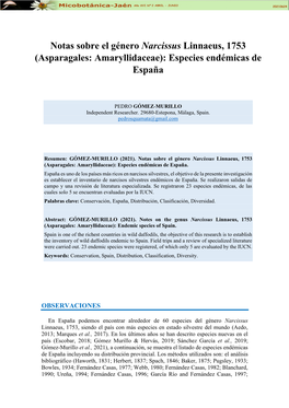 (Asparagales: Amaryllidaceae): Especies Endémicas De España