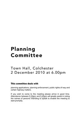 COLCHESTER BOROUGH COUNCIL PLANNING COMMITTEE 2 December 2010 at 6:00Pm