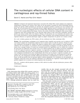 The Nucleotypic Effects of Cellular DNA Content in Cartilaginous and Ray-Finned Fishes