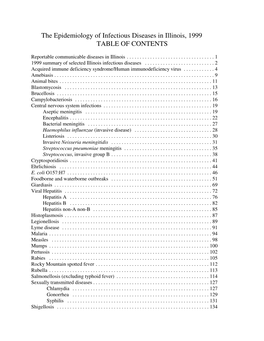 The Epidemiology of Infectious Diseases in Illinois, 1999 TABLE of CONTENTS