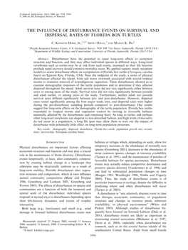 The Influence of Disturbance Events on Survival and Dispersal Rates of Florida Box Turtles