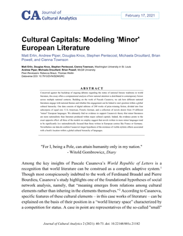 Cultural Capitals: Modeling 'Minor' European Literature