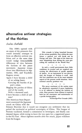 Alternative Antiwar Strategies of the Thirties 81