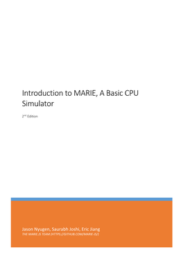 Introduction to MARIE, a Basic CPU Simulator