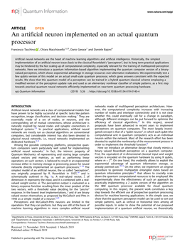 An Artificial Neuron Implemented on an Actual Quantum Processor