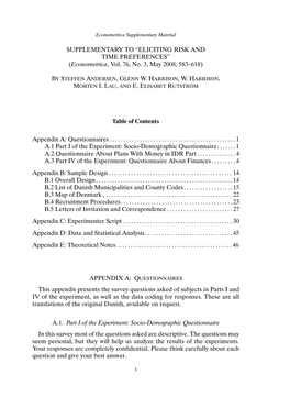 Supplementary to ``Eliciting Risk and Time Preferences''