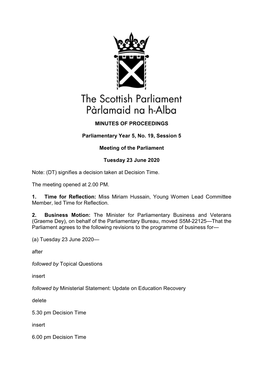 MINUTES of PROCEEDINGS Parliamentary Year 5, No. 19