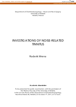 Investigations of Noise-Related Tinnitus