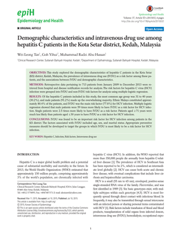 Demographic Characteristics and Intravenous Drug Use Among Hepatitis C Patients in the Kota Setar District, Kedah, Malaysia