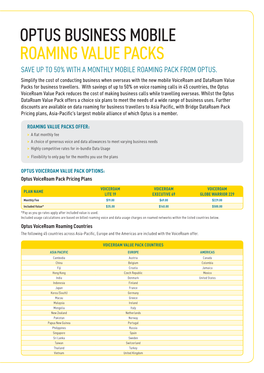 Optus Business Mobile Roaming Value Packs Save up to 50% with a Monthly Mobile Roaming Pack from Optus