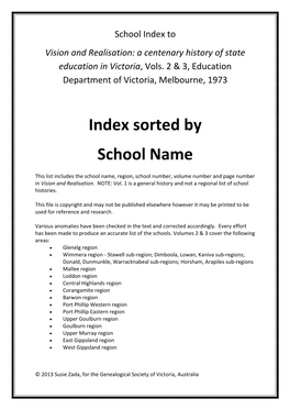 Victorian Schools by Name Vols 2-3: from Vision and Realisation