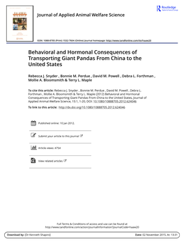 Behavioral and Hormonal Consequences of Transporting Giant Pandas from China to the United States