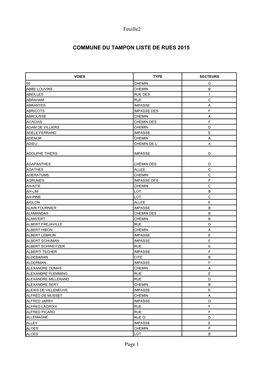 Feuille2 COMMUNE DU TAMPON LISTE DE RUES 2015 Page 1