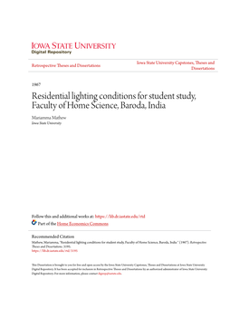 Residential Lighting Conditions for Student Study, Faculty of Home Science, Baroda, India Mariamma Mathew Iowa State University