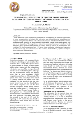 Genealogical Structure of Trotter Horse Breed in Bulgaria