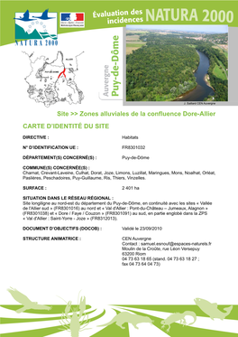 Site &gt;&gt; Zones Alluviales De La Confluence Dore-Allier CARTE D'identité DU SITE